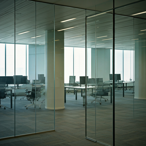 Modern corporate office interior with glass walls